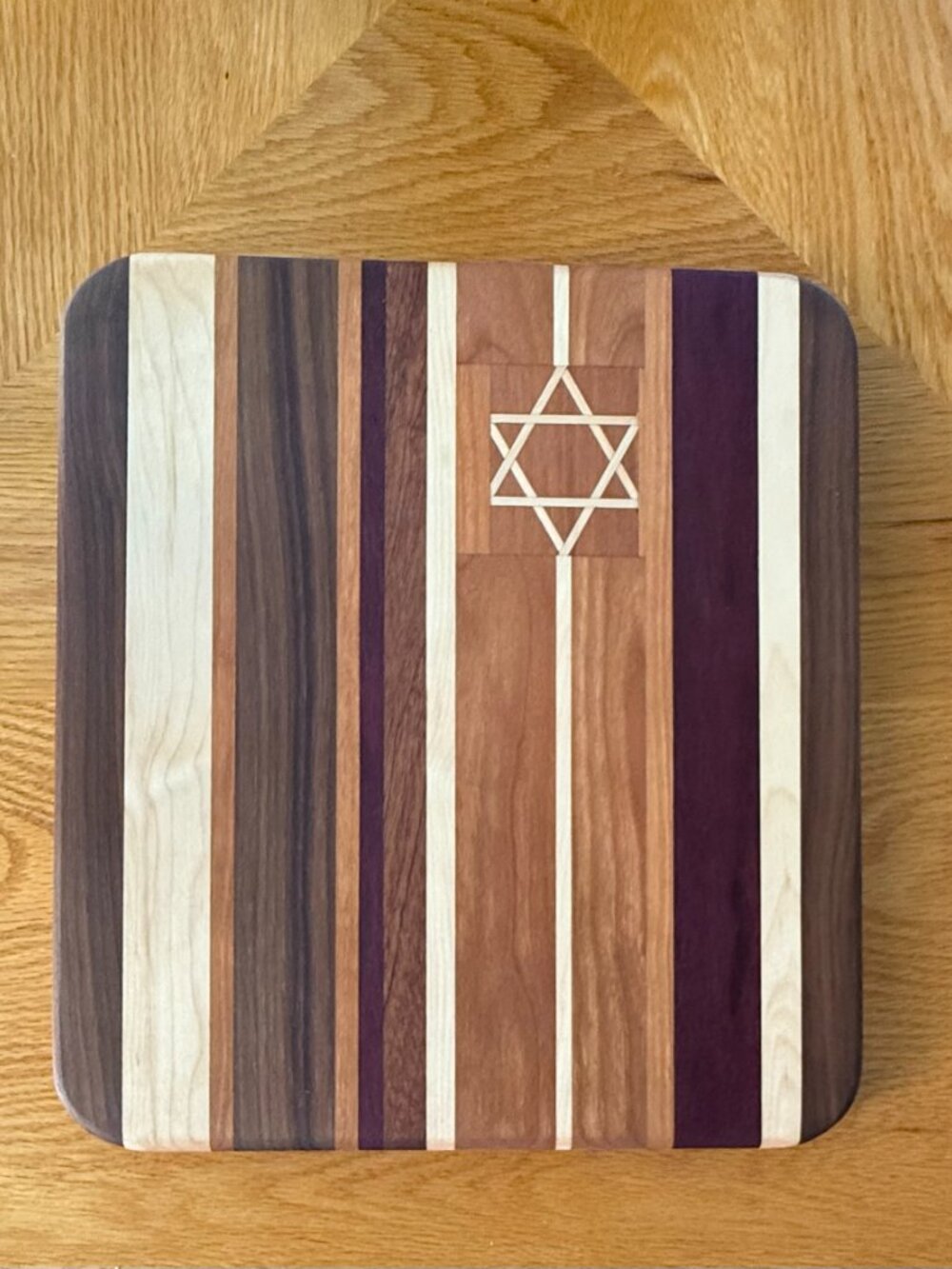Cutting Board Mixed Hardwoods Hand Crafted Star of David Judaica